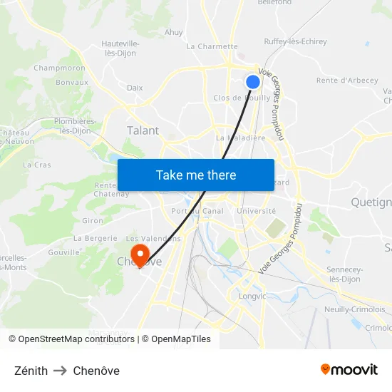 Zénith to Chenôve map