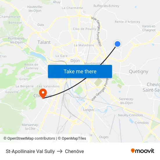 St-Apollinaire Val Sully to Chenôve map