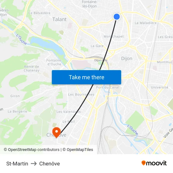 St-Martin to Chenôve map