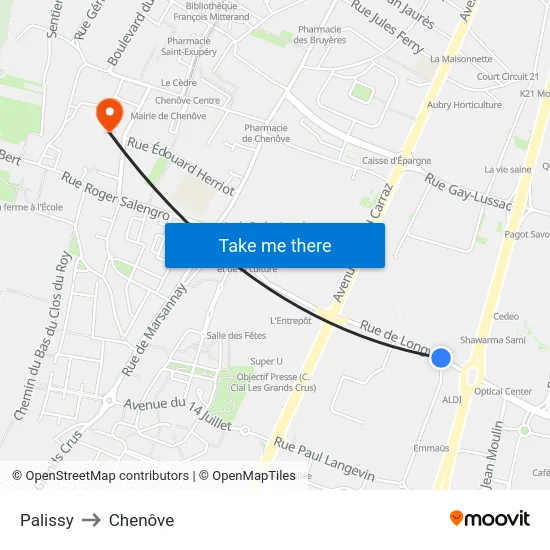 Palissy to Chenôve map