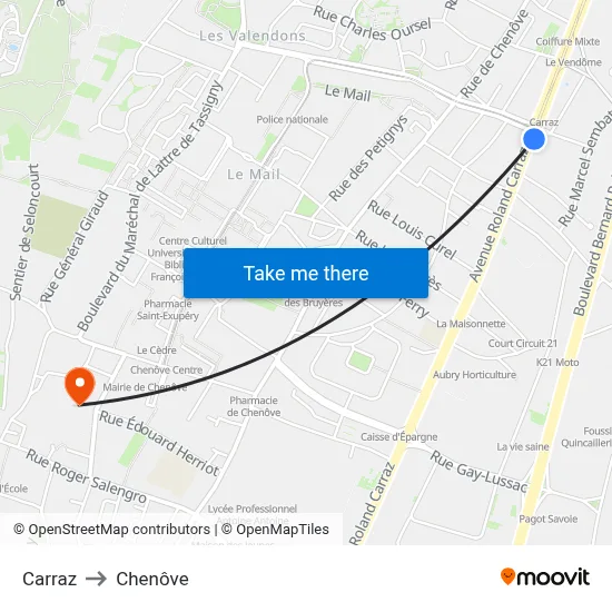 Carraz to Chenôve map
