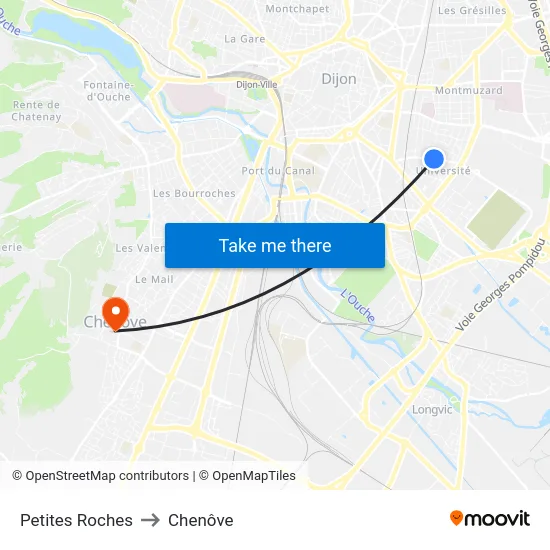 Petites Roches to Chenôve map