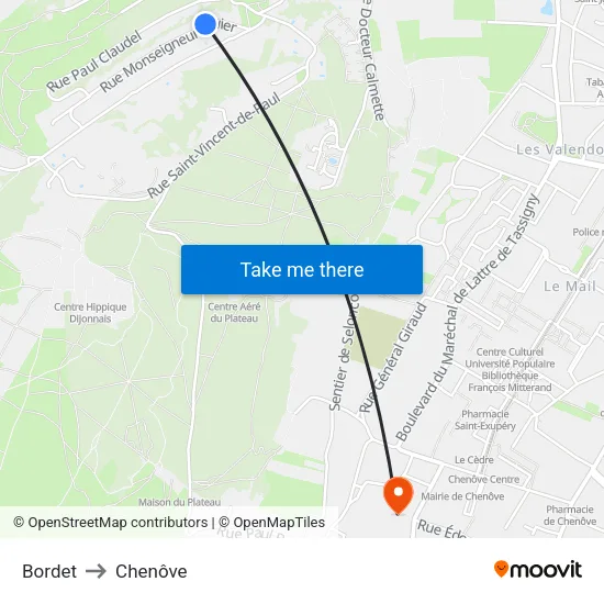 Bordet to Chenôve map