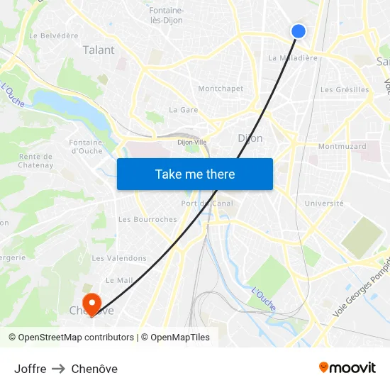 Joffre to Chenôve map
