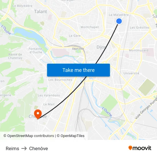 Reims to Chenôve map