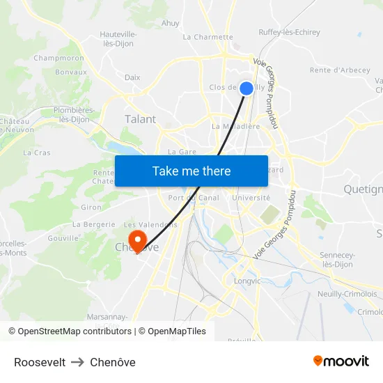 Roosevelt to Chenôve map