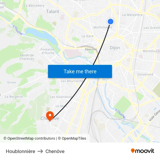 Houblonnière to Chenôve map