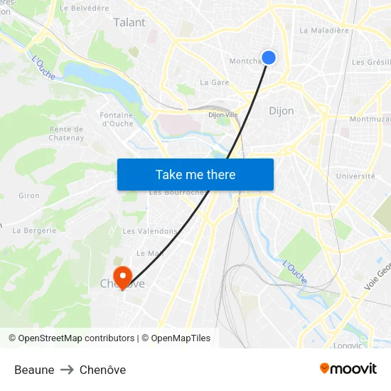 Beaune to Chenôve map