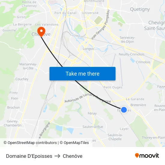 Domaine D'Epoisses to Chenôve map
