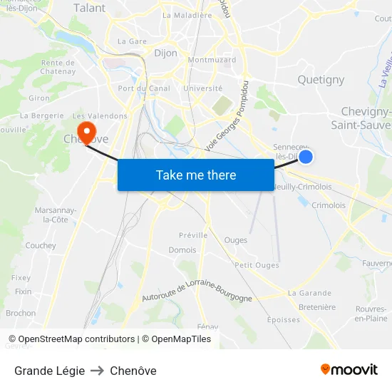 Grande Légie to Chenôve map