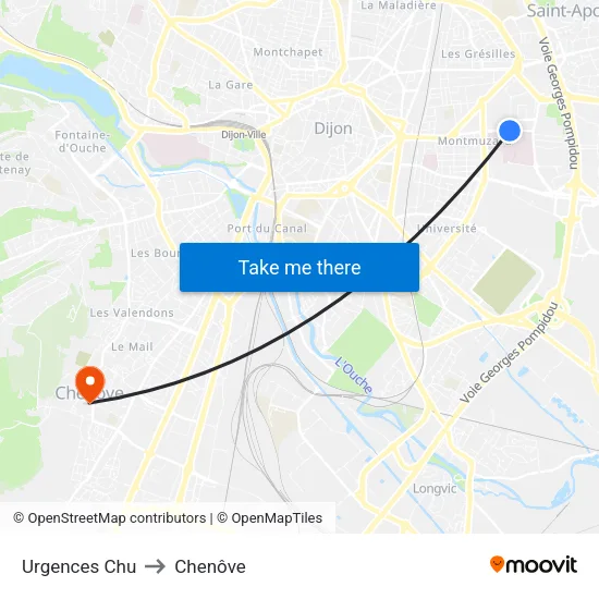 Urgences Chu to Chenôve map
