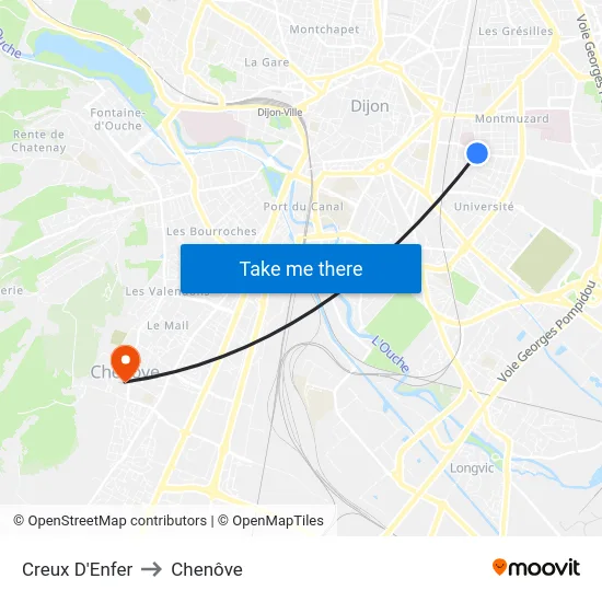 Creux D'Enfer to Chenôve map