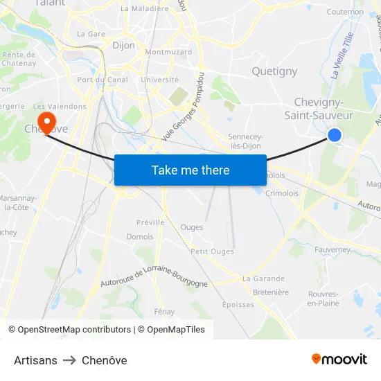 Artisans to Chenôve map