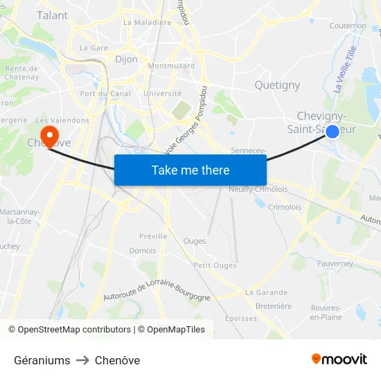 Géraniums to Chenôve map