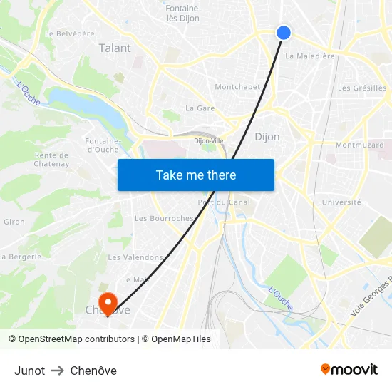 Junot to Chenôve map