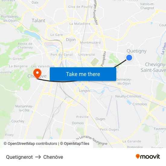 Quetignerot to Chenôve map