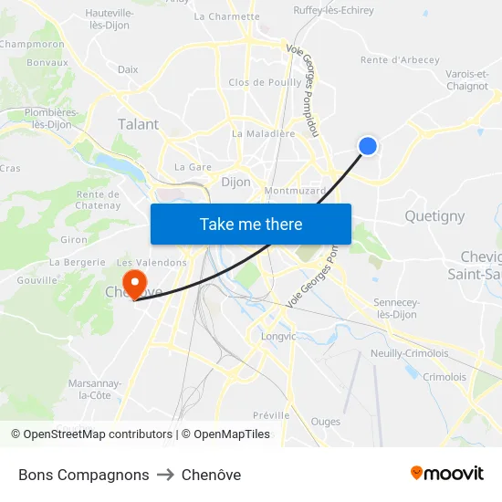 Bons Compagnons to Chenôve map