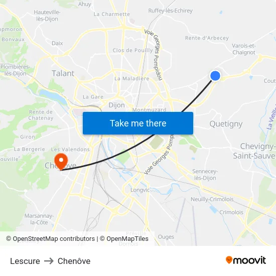 Lescure to Chenôve map