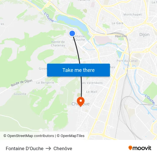 Fontaine D'Ouche to Chenôve map