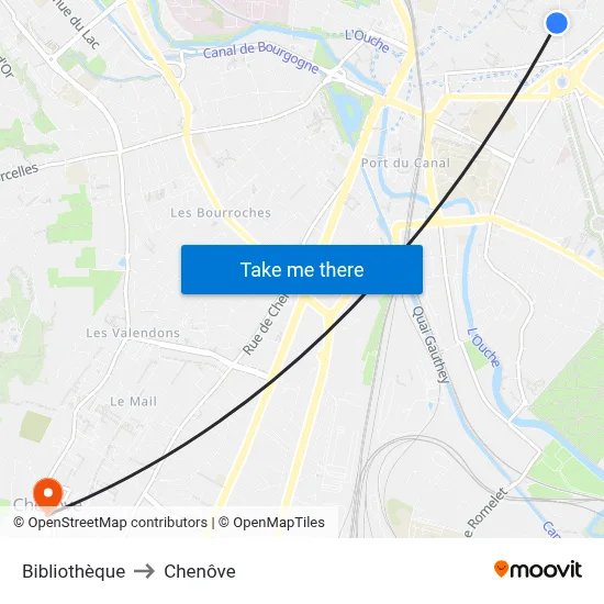 Bibliothèque to Chenôve map