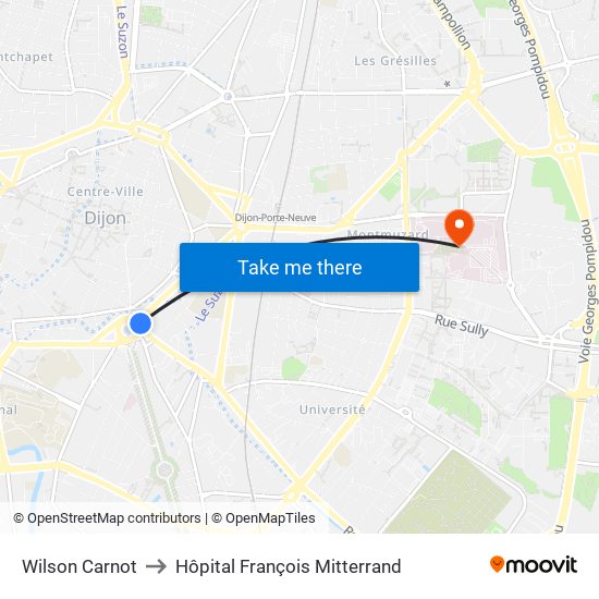 Wilson Carnot to Hôpital François Mitterrand map