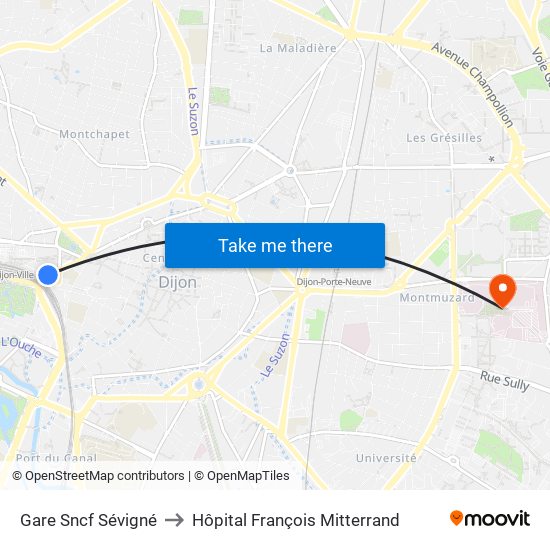 Gare Sncf Sévigné to Hôpital François Mitterrand map