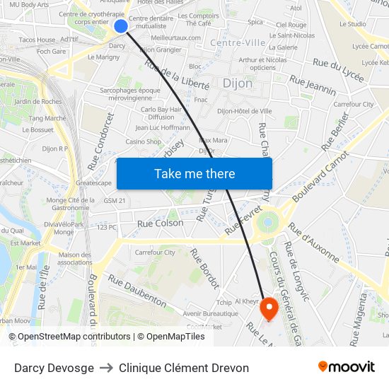 Darcy Devosge to Clinique Clément Drevon map