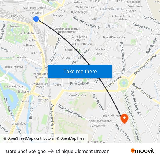Gare Sncf Sévigné to Clinique Clément Drevon map