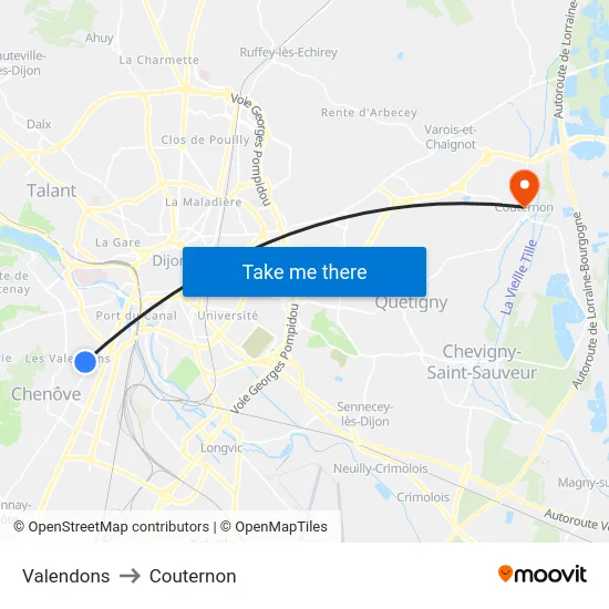 Valendons to Couternon map