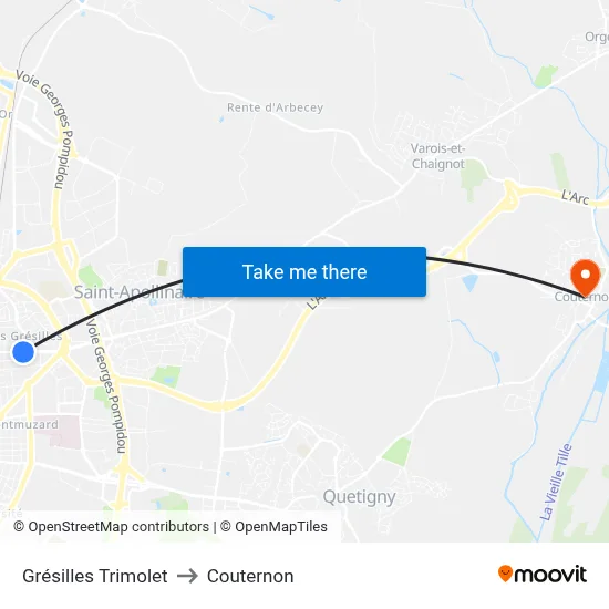 Grésilles Trimolet to Couternon map