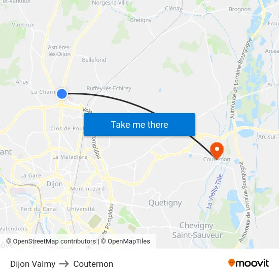 Dijon Valmy to Couternon map