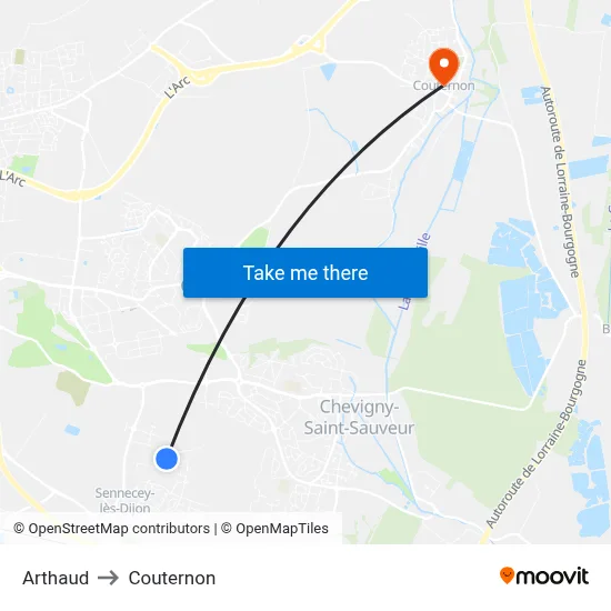 Arthaud to Couternon map