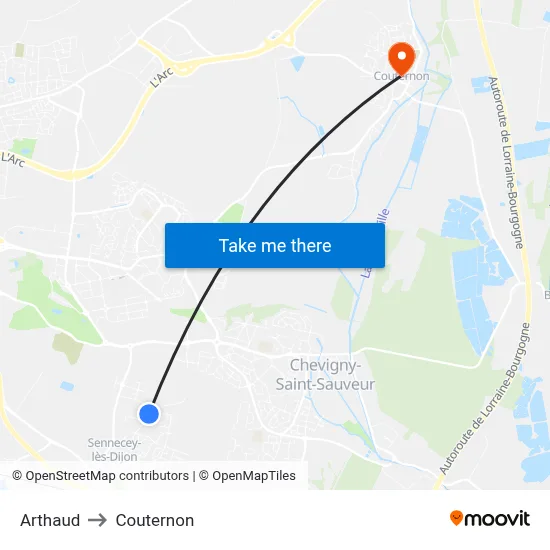 Arthaud to Couternon map