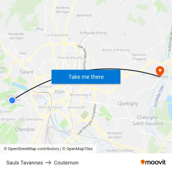 Saulx Tavannes to Couternon map