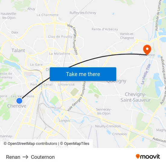 Renan to Couternon map