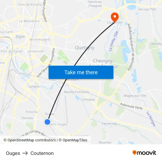 Ouges to Couternon map