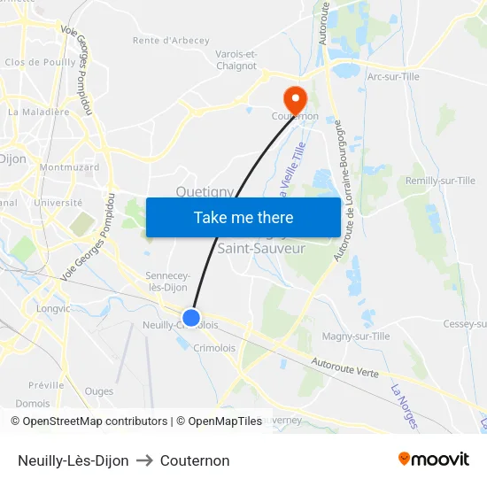 Neuilly-Lès-Dijon to Couternon map