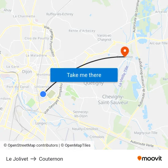 Le Jolivet to Couternon map