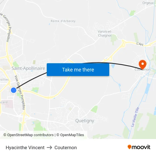 Hyacinthe Vincent to Couternon map