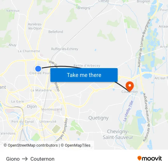 Giono to Couternon map