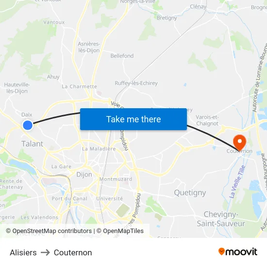 Alisiers to Couternon map