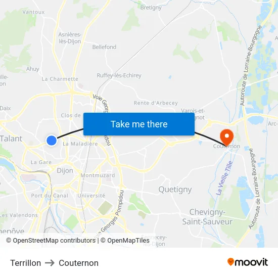Terrillon to Couternon map