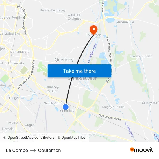 La Combe to Couternon map