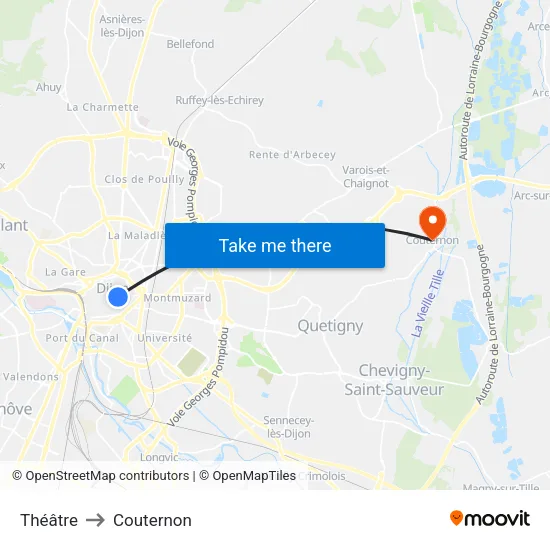 Théâtre to Couternon map