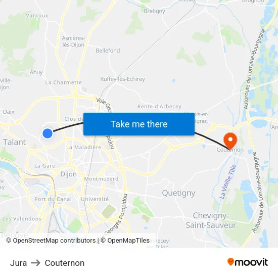 Jura to Couternon map