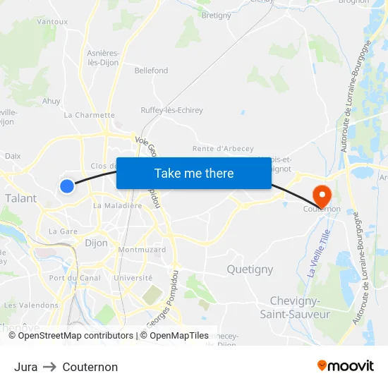 Jura to Couternon map