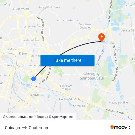 Chicago to Couternon map