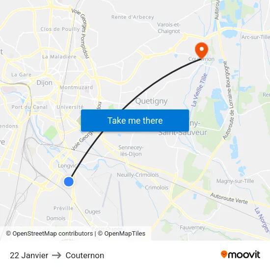 22 Janvier to Couternon map