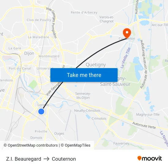 Z.I. Beauregard to Couternon map