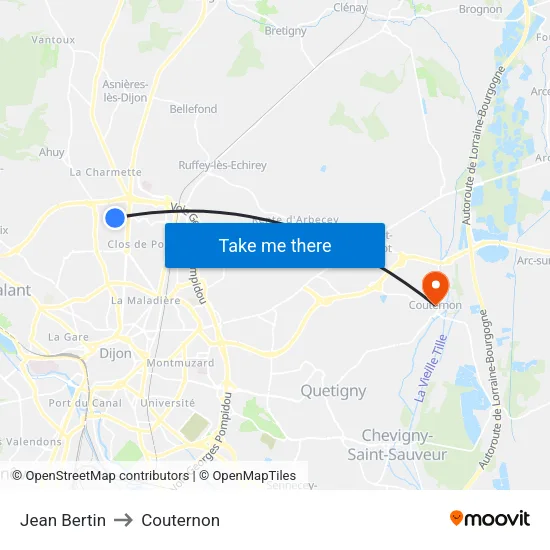 Jean Bertin to Couternon map
